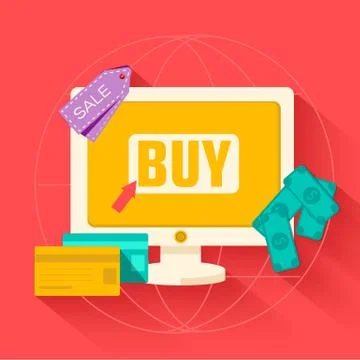 Flat commerce internet buy background vector concept illustratio Stock Illustration