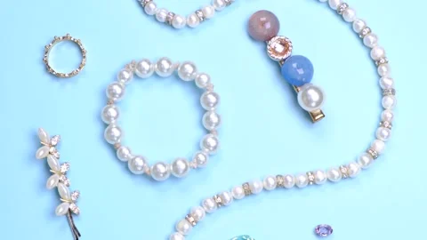 Flat composition of jewelry Stock Footage 155783640