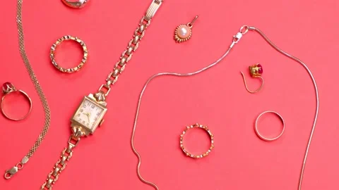 Flat composition of old vintage gold Stock Footage 155783908