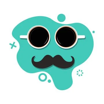 Flat composition with two cups of coffee with a mustache on a brown background Illustrazione stock