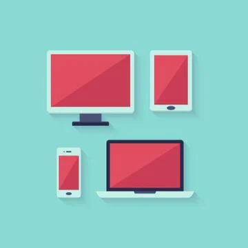 Flat computer and mobile devices set over light blue 스톡 일러스트