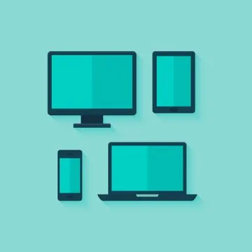 Flat computer and mobile devices set over mint 스톡 일러스트