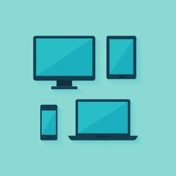 Flat computer and mobile devices set over blue 스톡 일러스트