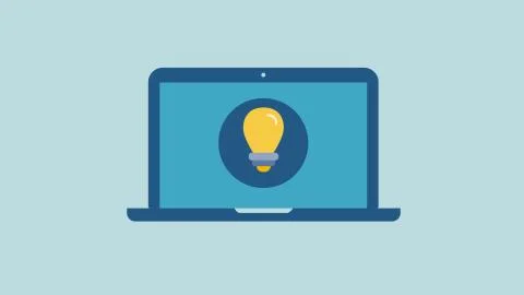 Flat computer with bulb icon vector illustration.Idea with computer laptop Stock Illustration