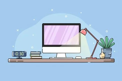Flat computer design with office Stock Illustration