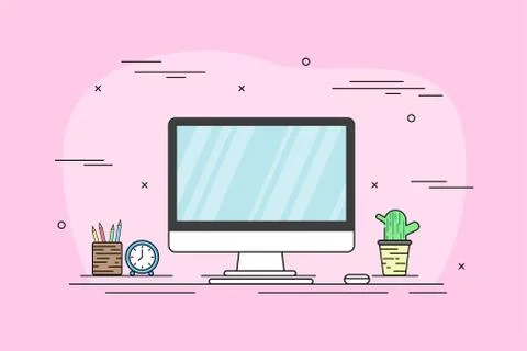 Flat computer design with office Stock Illustration