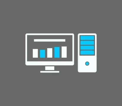 Flat computer icon with blue on gray Stock-Illustration