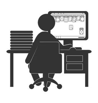 Flat computer icon with card game isolated on white Stock Illustration