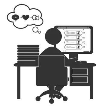 Flat computer icon with dating site isolated on white Stock Illustration
