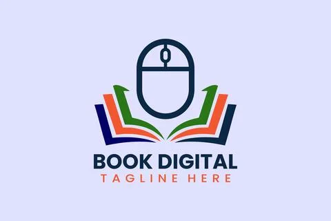 Flat computer mouse book logo template vector design illustration Stock Illustration