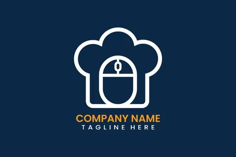 Flat computer mouse chef logo template vector design illustration Stock Illustration