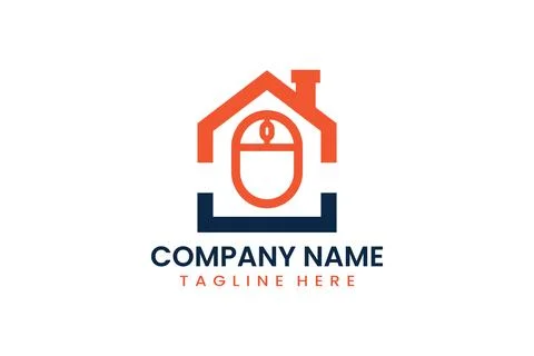 Flat computer mouse home logo template vector design illustration Illustrazione stock