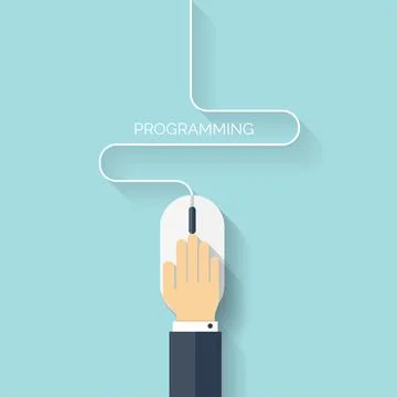 Flat computer mouse icon. Programming concept background. Coding. Stock Illustration