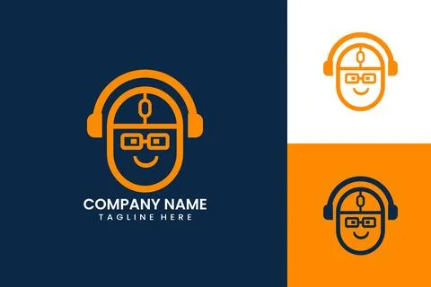 Flat computer mouse music headphone logo template vector design illustration Stock Illustration
