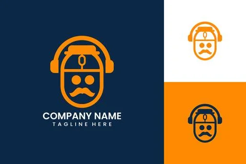 Flat computer mouse music headphone logo template vector design illustration Stock Illustration
