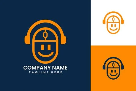 Flat computer mouse music headphone logo template vector design illustration Illustrazione stock