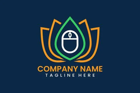 Flat computer mouse nature logo template Stock Illustration