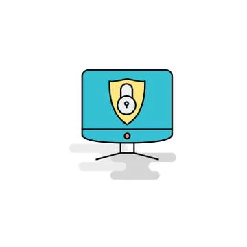 Flat Computer protected  Icon. Vector Stock Illustration