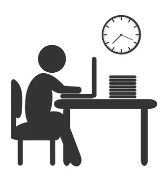 Flat computer work icon isolated on white Illustrazione stock