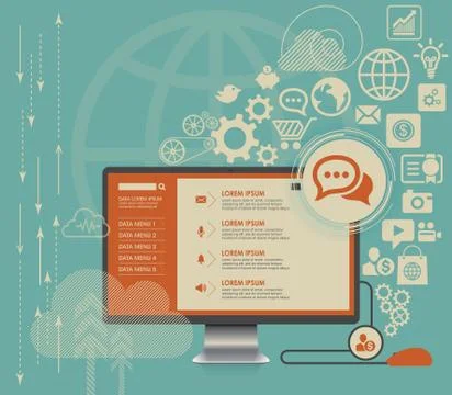 Flat computing background with social media icons Stock Illustration