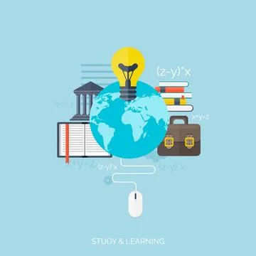 Flat concept education background. Back to school. Distance learning. Study in Stock Illustration