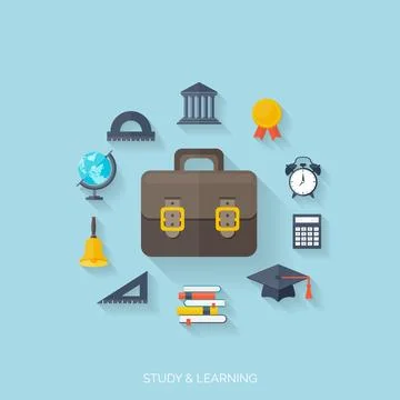Flat concept education background. Back to school. Distance learning. Study in Stock Illustration