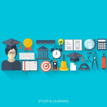 Flat concept education background. Back to school. Distance learning. Study in Stock Illustration