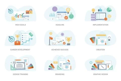 Flat Concept Illustration Vector Bundle Stock Illustration