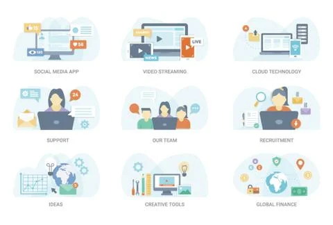 Flat Concept Illustration Vector Set Stock Illustration