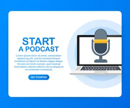 Flat concept of podcasting vector, Internet digital recording, online broadca Stock Illustration