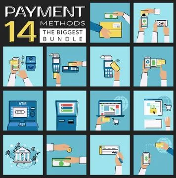 Flat concept vector illustrations set of payment methods such as credit card Stock Illustration