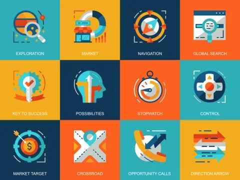Flat conceptual business elements icons concepts set イラスト素材
