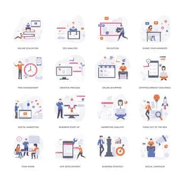 Flat Conceptual Illustrations Set 库存插图