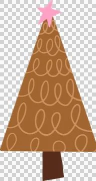 Flat conical tree is showing looping ornaments, pink star, brown trunk on Stock Illustration