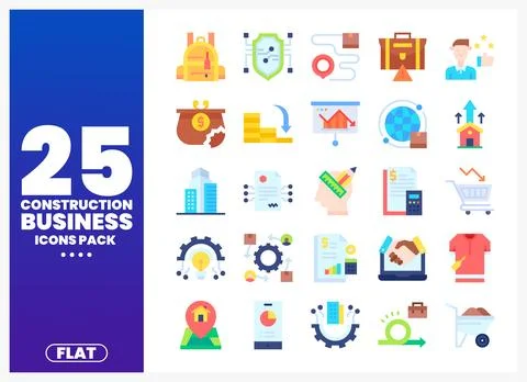 Flat construction business icons for a digital asset pack Stock Illustration
