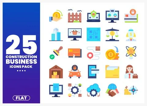 Flat construction business icons in a pack Stock Illustration