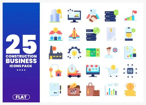 Flat construction business icons pack with diverse industry symbols Illustrazione stock