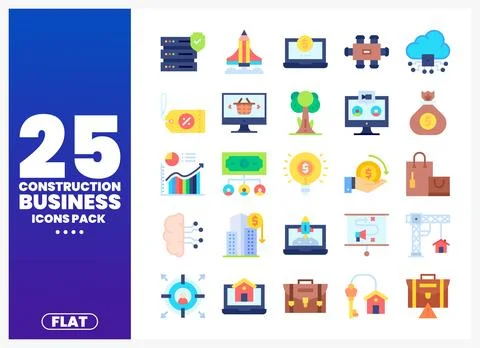 Flat construction business icons pack. elements. Stock Illustration