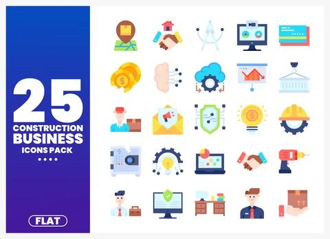 Flat Construction Business Icons Pack Stock-Illustration