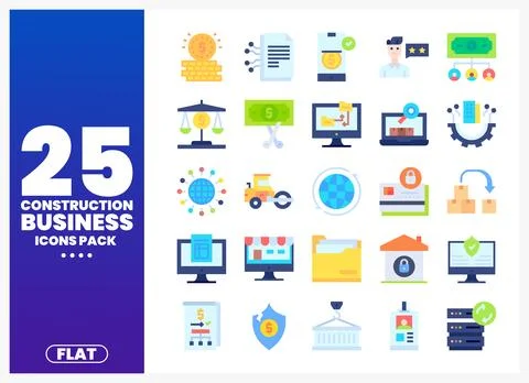 Flat construction business icons pack with elements for digital projects Stock Illustration