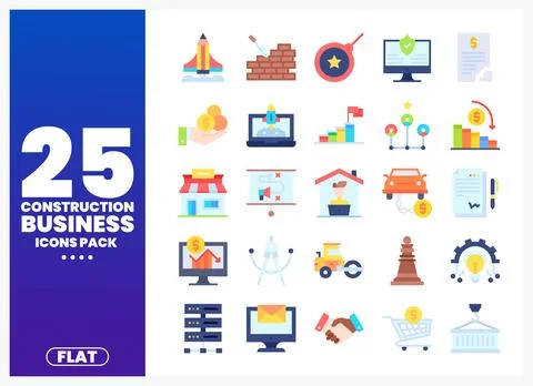 Flat construction business icons pack with building. finance. and industry .. Ilustración de archivo