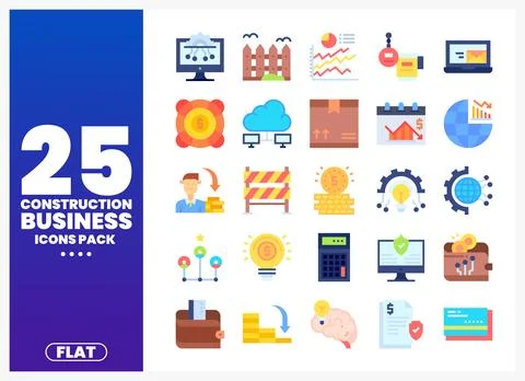 Flat construction business icons in a pack Stock Illustration
