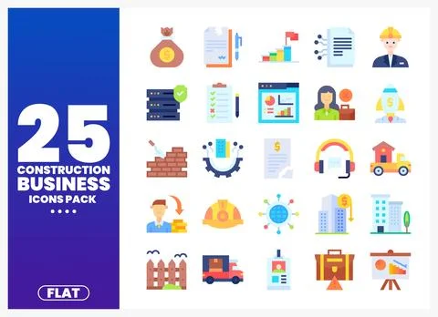 Flat construction business icons pack for web and app design Stock Illustration