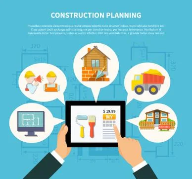 Flat Construction Planning Diagram Concept Stock Illustration