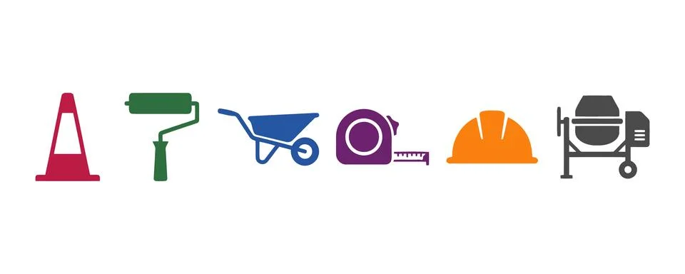 Flat construction tools icon set illustration Vector Illustrazione stock
