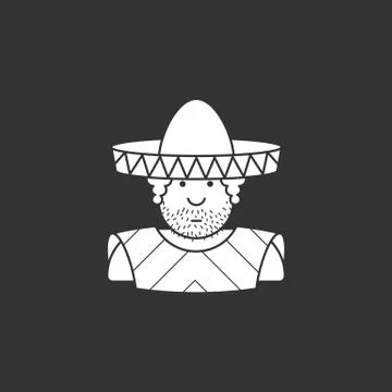 Flat contour icon Mexican hat and cape Stock Illustration