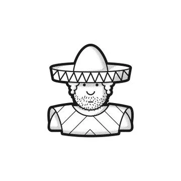 Flat contour icon Mexican hat and cape Stock-Illustration