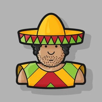 Flat contour icon Mexican hat and cape Stock Illustration
