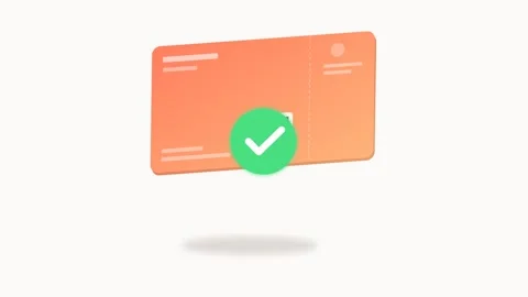 Flat Coral Boarding Pass Ticket with Flashing QR Code and Bouncing Success .. Видео 346202038