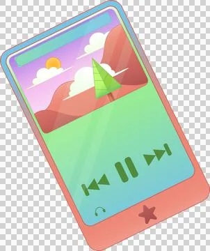 Flat coral player floating on clear background is showing landscape with media Stock Illustration